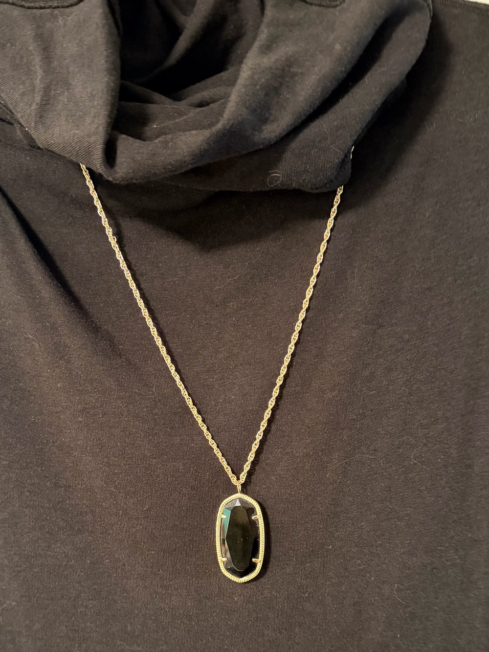 Kendra Scott Gold Black Faceted Stone Pendant Necklace With Pouch and Box